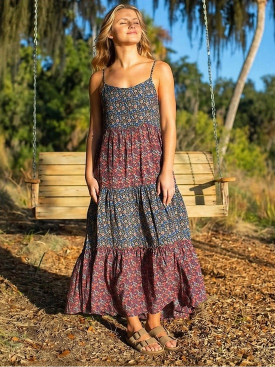 NATURAL LIFE Dresses & Skirts - Natural Life M Kaia Maxi Dress 0489 Tiered Ditsy Floral Boho Prairie medium